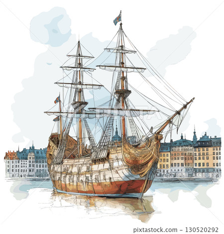 Vasa Museum. Vasa Museum watercolor vector illustration 130520292