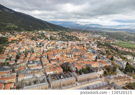Aerial view of San Lorenzo de El Escorial, famous village in Madrid, Spain. 130520323