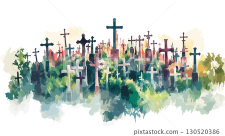 Hill of Crosses. Hill of Crosses watercolor vector illustration 130520386