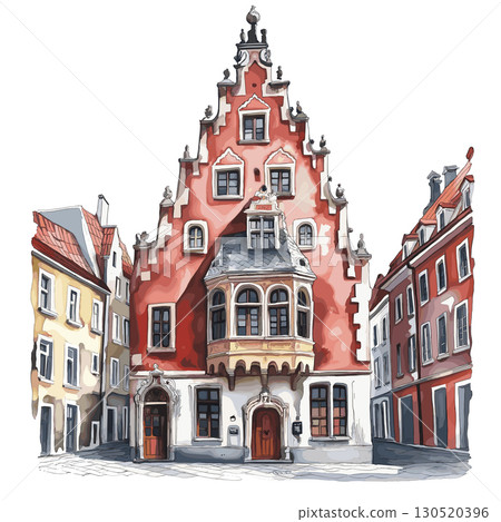 House of the Blackheads. House of the Blackheads watercolor vector illustration 130520396