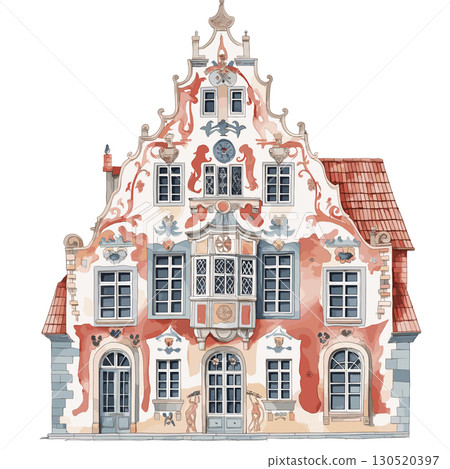 House of the Blackheads. House of the Blackheads watercolor vector illustration 130520397