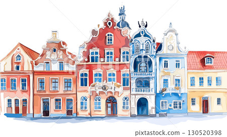 House of the Blackheads. House of the Blackheads watercolor vector illustration 130520398