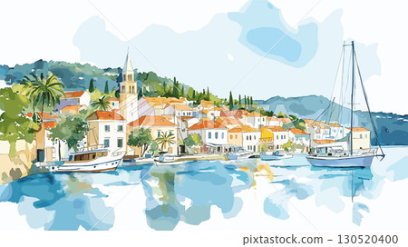 Hvar. Hvar watercolor vector illustration 130520400