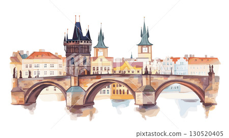 Charles Bridge. Charles Bridge watercolor vector illustration 130520405