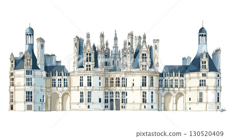 Chateau de Chambord . Chateau de Chambord  watercolor vector illustration 130520409