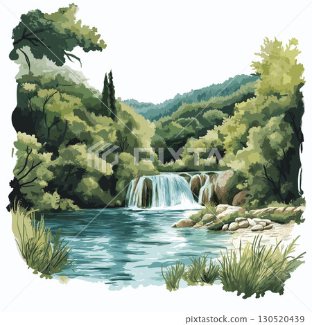 Krka National Park. Krka National Park watercolor vector illustration Krka National Park. Krka National Park watercolor vector illustration 130520439