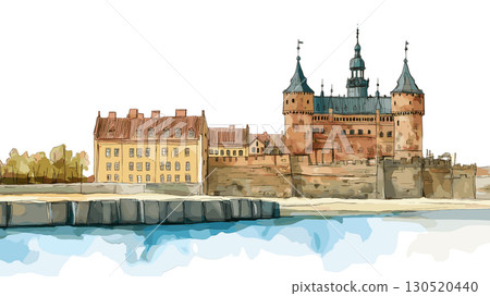 Kronborg Castle. Kronborg Castle watercolor vector illustration Kronborg Castle. Kronborg Castle watercolor vector illustration 130520440