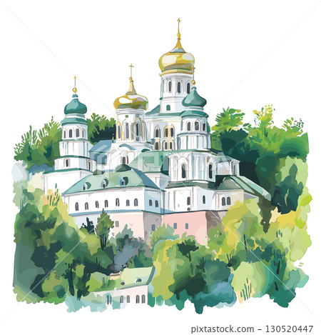 Kyiv Pechersk Lavra. Kyiv Pechersk Lavra watercolor vector illustration Kyiv Pechersk Lavra. Kyiv Pechersk Lavra watercolor vector illustration 130520447