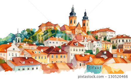 Vilnius Old Town. Vilnius Old Town watercolor vector illustration 130520466