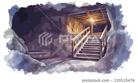 Wieliczka Salt Mine. Wieliczka Salt Mine watercolor vector illustration 130520476