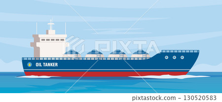 Oil tanker or cargo ship icon. Sea freight transportation concept. Vector illustration. 130520583