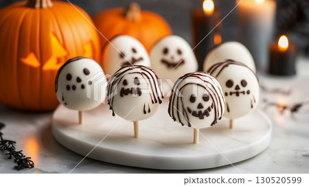 萬聖節白色幽靈糖果挑選和南瓜 130520599