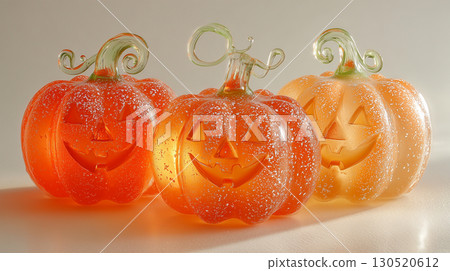 A soft group of translucent glass-like pumpkins on a white background 130520612