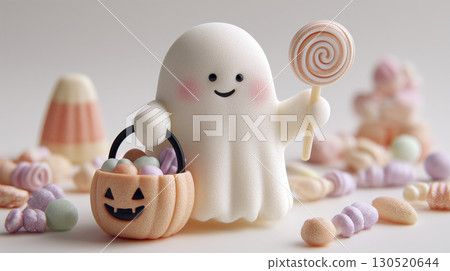 Clay ghost, pumpkin bucket and candy 130520644