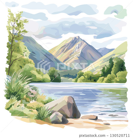 Lake District National Park. Lake District National Park watercolor vector illustration Lake District National Park. Lake District National Park watercolor vector illustration 130520711