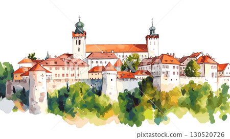Ljubljana Castle. Ljubljana Castle watercolor vector illustration 130520726