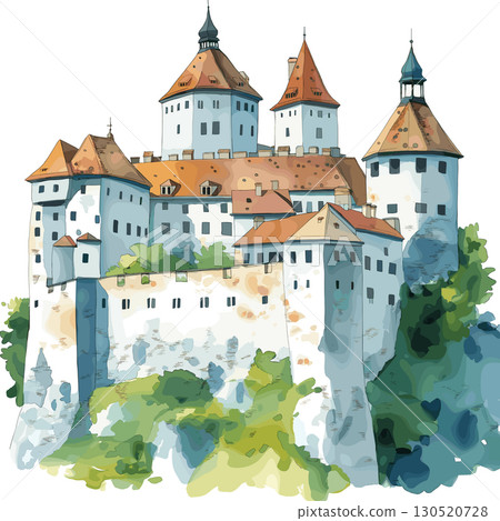 Ljubljana Castle. Ljubljana Castle watercolor vector illustration Ljubljana Castle. Ljubljana Castle watercolor vector illustration 130520728