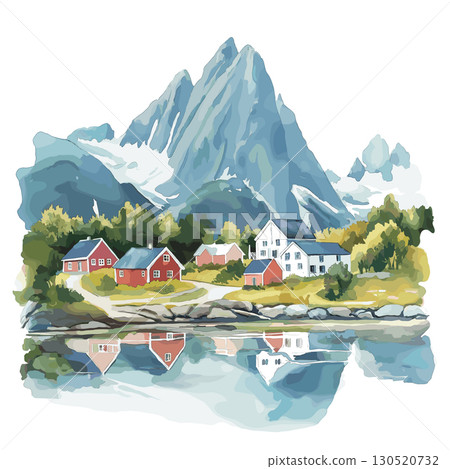 Lofoten Islands. Lofoten Islands watercolor vector illustration 130520732