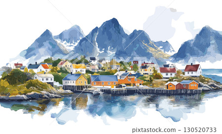 Lofoten Islands. Lofoten Islands watercolor vector illustration 130520733
