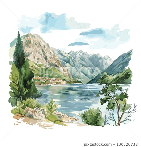 Lovcen National Park. Lovcen National Park watercolor vector illustration 130520738