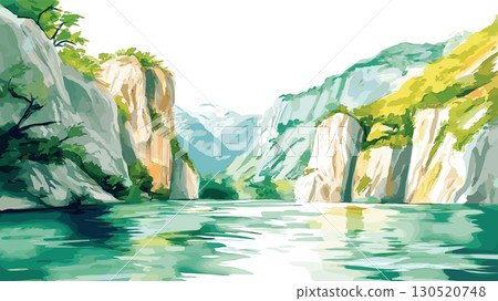 Matka Canyon. Matka Canyon watercolor vector illustration 130520748