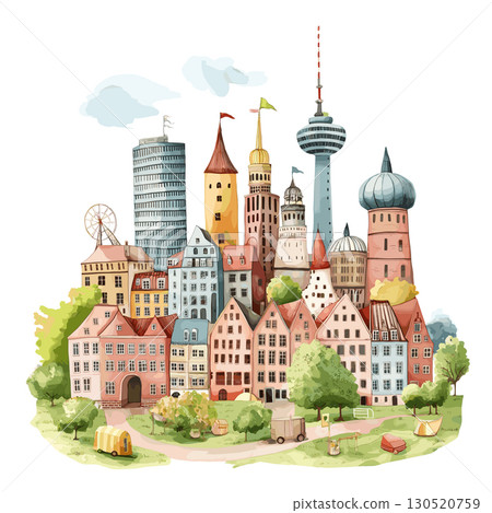 Miniatur Wunderland. Miniatur Wunderland watercolor vector illustration Miniatur Wunderland. Miniatur Wunderland watercolor vector illustration 130520759