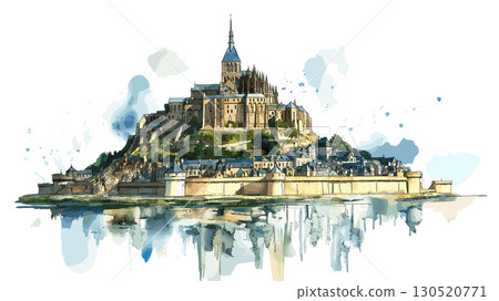 Mont Saint-Michel. Mont Saint-Michel watercolor vector illustration 130520771