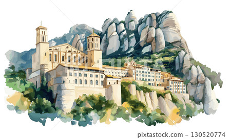 Montserrat Monastery. Montserrat Monastery watercolor vector illustration 130520774