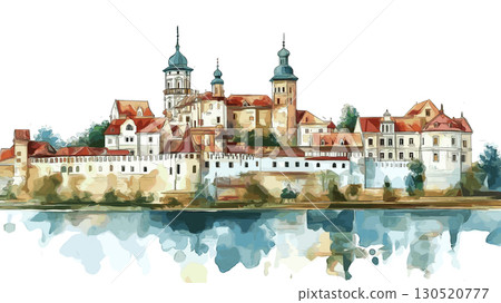 Nesvizh Castle. Nesvizh Castle watercolor vector illustration 130520777