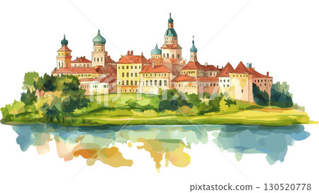 Nesvizh Castle. Nesvizh Castle watercolor vector illustration Nesvizh Castle. Nesvizh Castle watercolor vector illustration 130520778