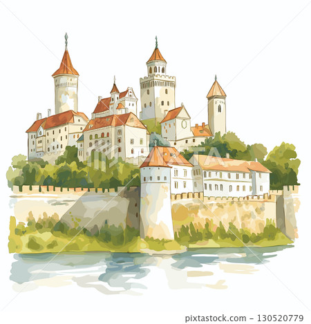 Nesvizh Castle. Nesvizh Castle watercolor vector illustration 130520779