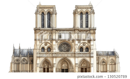 Notre-Dame Cathedral. Notre-Dame Cathedral watercolor vector illustration 130520789