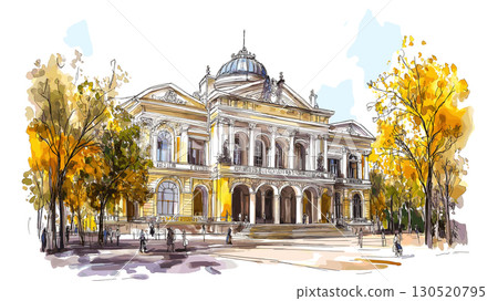 Odessa Opera and Ballet Theater. Odessa Opera and Ballet Theater watercolor vector illustration 130520795