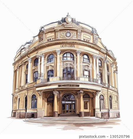 Odessa Opera and Ballet Theater. Odessa Opera and Ballet Theater watercolor vector illustration Odessa Opera and Ballet Theater. Odessa Opera and Ballet Theater watercolor vector illustration 130520796
