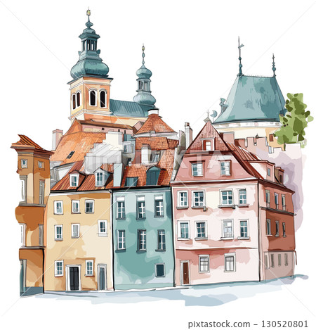 Old Town Warsaw. Old Town Warsaw watercolor vector illustration 130520801