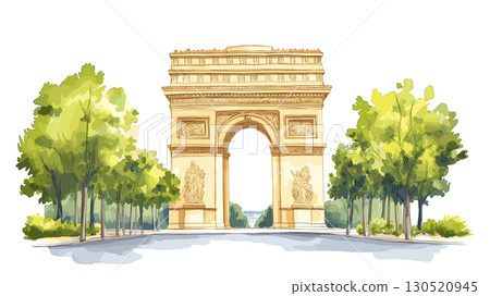 Arc de Triomphe. Arc de Triomphe watercolor vector illustration 130520945