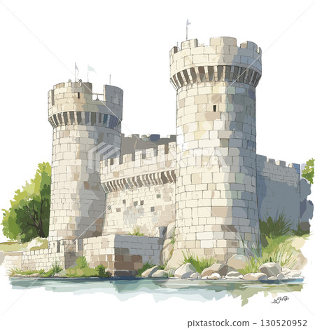 Belgrade Fortress. Belgrade Fortress watercolor vector illustration 130520952