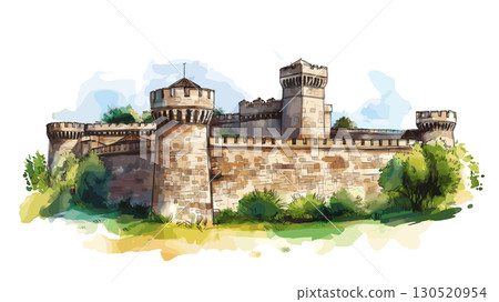 Belgrade Fortress. Belgrade Fortress watercolor vector illustration 130520954