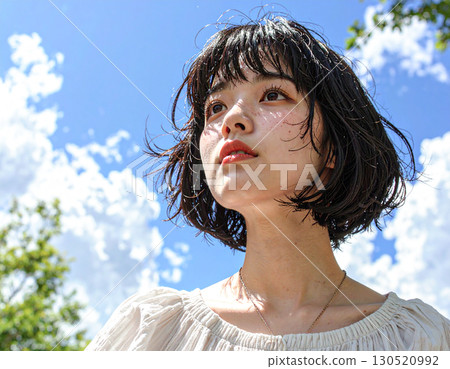 A woman looking up at the sky 130520992