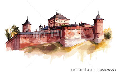 Brest Fortress. Brest Fortress watercolor vector illustration 130520995