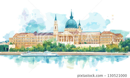 Buda Castle. Buda Castle watercolor vector illustration Buda Castle. Buda Castle watercolor vector illustration 130521000