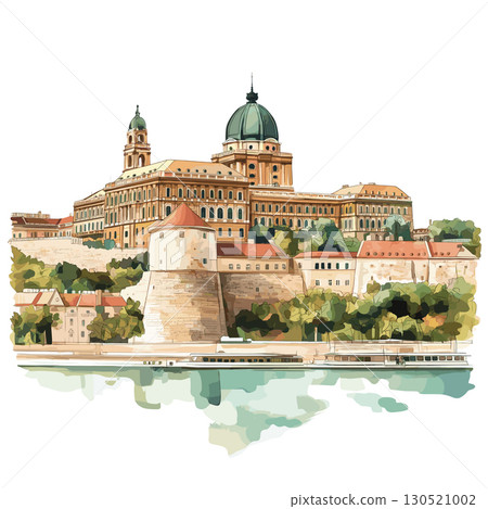 Buda Castle. Buda Castle watercolor vector illustration 130521002