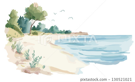 Parnu Beach. Parnu Beach watercolor vector illustration 130521021