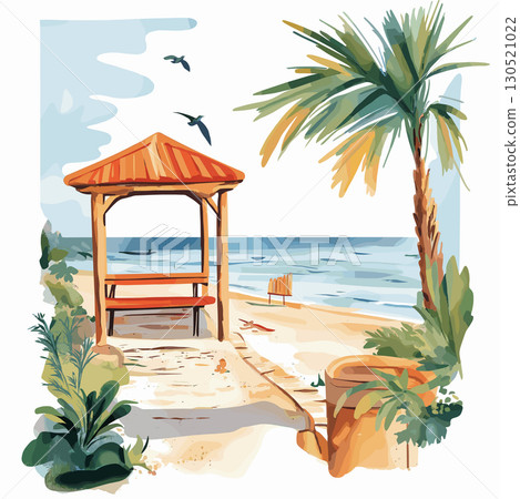 Parnu Beach. Parnu Beach watercolor vector illustration Parnu Beach. Parnu Beach watercolor vector illustration 130521022