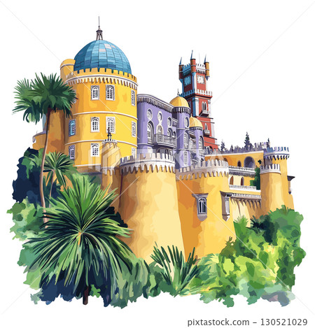 Pena Palace. Pena Palace watercolor vector illustration 130521029