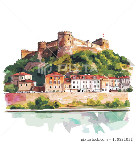 Petrovaradin Fortress. Petrovaradin Fortress watercolor vector illustration Petrovaradin Fortress. Petrovaradin Fortress watercolor vector illustration 130521031