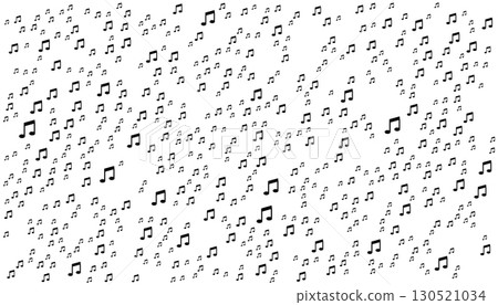 A seamless, repeating pattern of musical notes scattered across a white background. 130521034