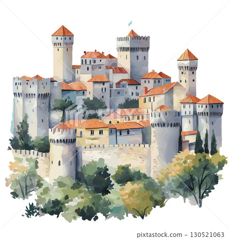 Carcassonne. Carcassonne watercolor vector illustration 130521063