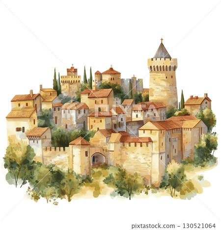 Carcassonne. Carcassonne watercolor vector illustration Carcassonne. Carcassonne watercolor vector illustration 130521064