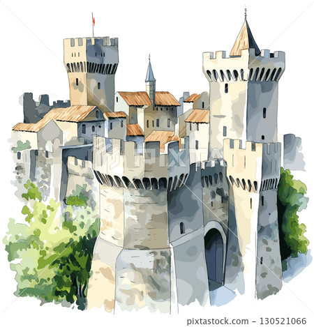 Carcassonne. Carcassonne watercolor vector illustration 130521066